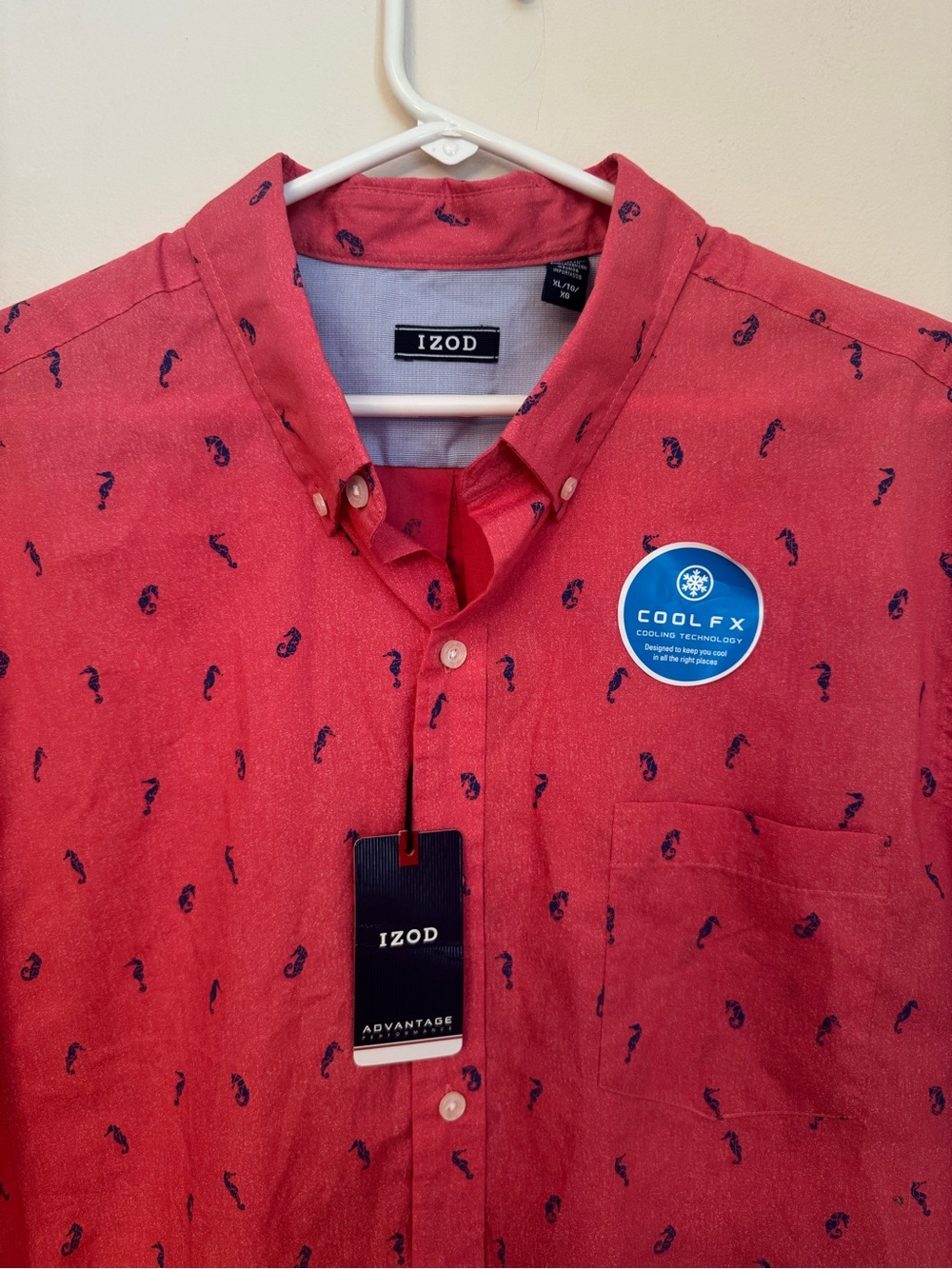 Izod Advantage Performance Cool FX Shirt Men’s XL Red Seahorse Print NWT - Picture 3 of 7